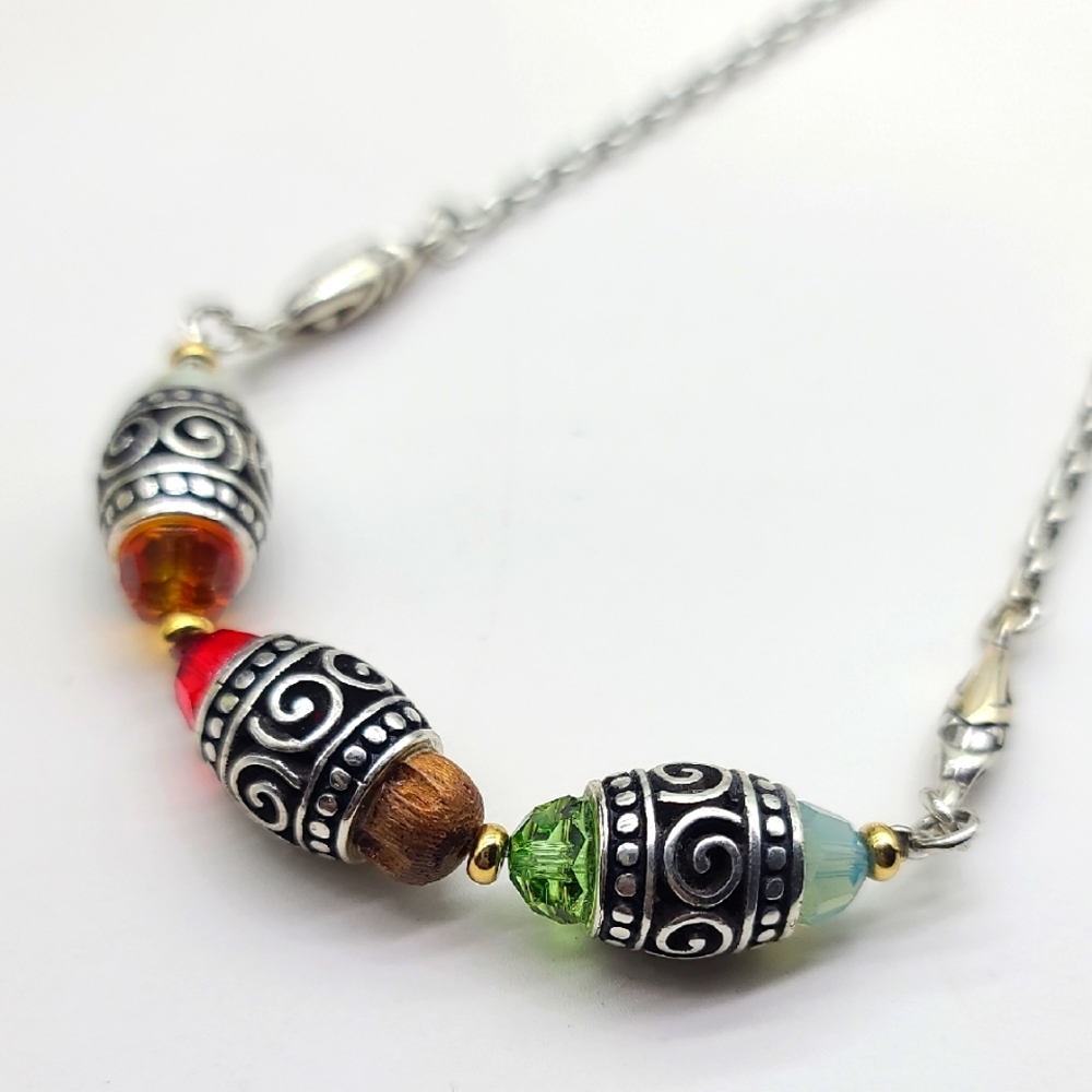 $58 Brighton "AYU RAINBOW" Bright Balinese Elongated Beads Necklace! Worn 1x!!